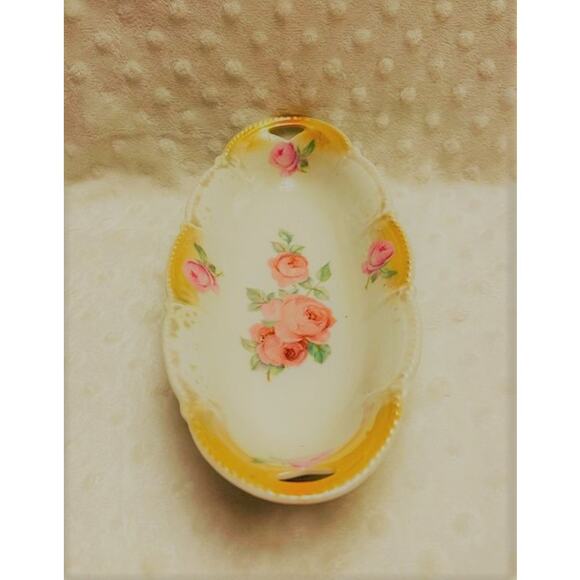 Vintage, German Celebrate Rose Design Lusterware Long Oval Bowl - Picture 2 of 5